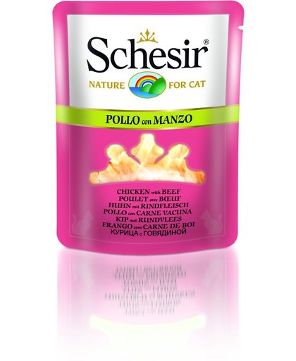 Schesir - Kat - Natvoer - Pouch - Kip & Rundvlees - 20 zakjes van 70 gram