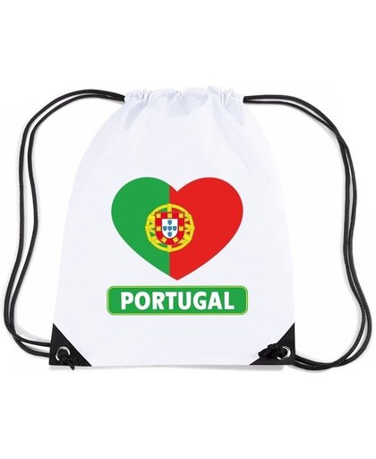 Portugal nylon rijgkoord rugzak/ sporttas wit met Portugese vlag in hart