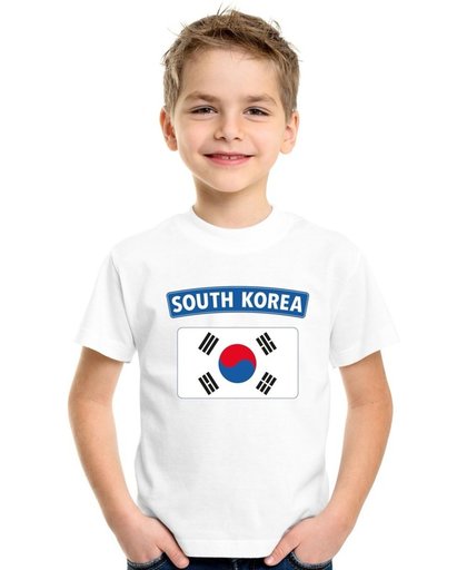 Zuid Korea t-shirt met Zuid Koreaanse vlag wit kinderen XS (110-116)
