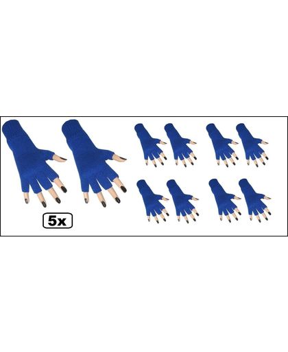 5x Paar vingerloze handschoen blauw