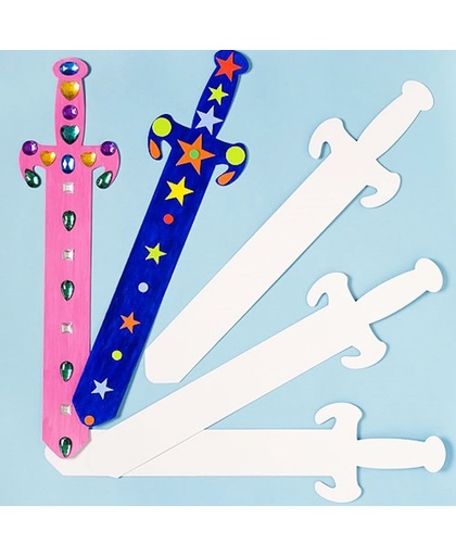 Blanco leeg kartonnen ridder zwaarden - ontwerp je eigen speelgoed voor kinderen voor middeleeuws themafeest (6 stuks)