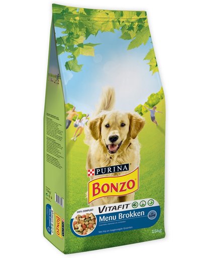 Bonzo VitaFit Menubrokken Adult - Kip & Groenten - Hondenvoer - 15 kg