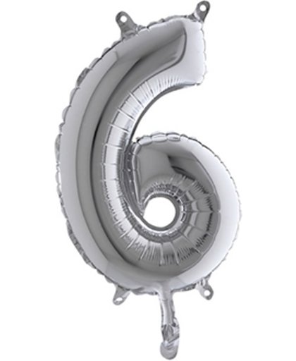 Folieballon cijfer '6' zilver (35cm)