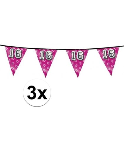 3x Sweet 16 vlaggenlijn glitter - verjaardag slingers