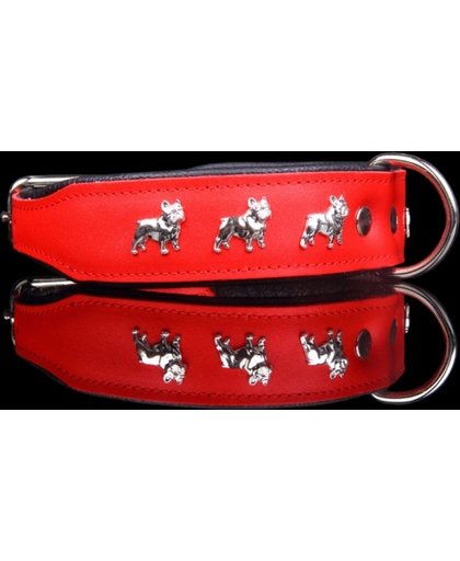 Dog's Companion Leren Halsband - Franse Bulldog - 32-41 cm x 40 mm - Rood/Zwart