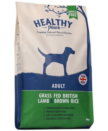 Healthy paws adult brits lam / zilvervliesrijst hondenvoer 6 kg