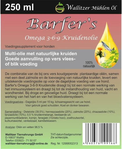 Wallitzer Molen, Omega 3-6-9 kruidenolie, 250 ml, met doseersysteem