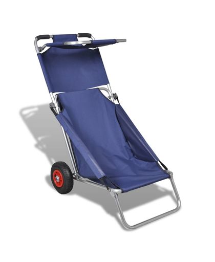vidaXL - Tuinstoel Draagbare 3-in-1 strandstoel met zonnedak/beach trolley/strandtafel (blauw)