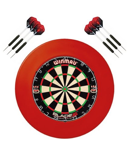Winmau set - Winmau Blade 5 - dartbord - plus surround ring rood - plus 2 sets - dartpijlen