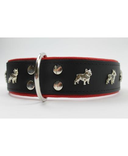 Dog's Companion Leren Halsband - Franse Bulldog - 45-53 cm x 40 mm - Zwart/Rood