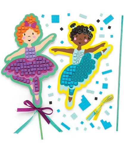Sets met mozaïek-toverstokjes met ballerina voor kinderen om te maken en laten zien - Creatieve knutselset voor kinderen (4 stuks per verpakking)