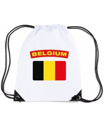Belgie nylon rijgkoord rugzak/ sporttas wit met Belgische vlag