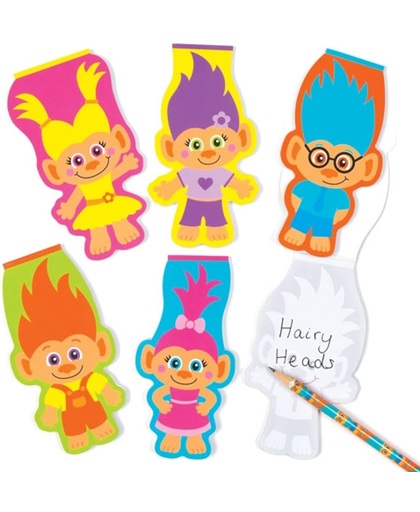 Schoolset met notitieblokjes met harige hoofden voor kinderen – een leuke vuller voor uitdeelzakjes voor kinderen (6 stuks per verpakking)