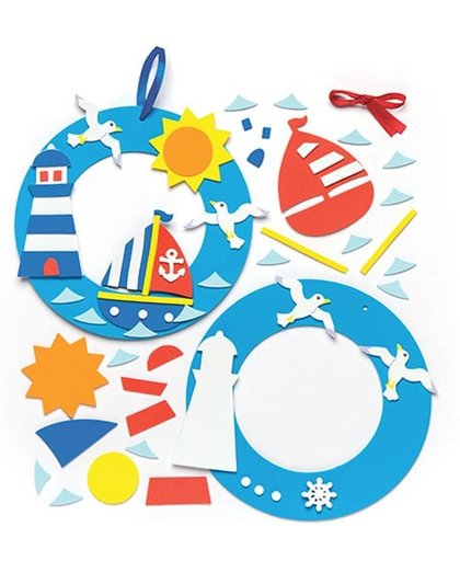 Decoratiesets met kransen met als thema het strand voor kinderen om te maken - Zomerknutselset voor kinderen (2 stuks per verpakking)