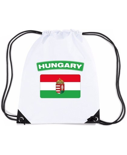 Hongarije nylon rijgkoord rugzak/ sporttas wit met Hongaarse vlag
