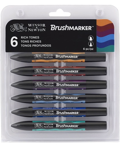 Winsor & Newton Brushmarker set 6 rijke kleuren