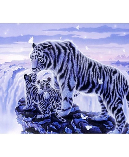 Diamond Paiting zwart wit tijger met jong