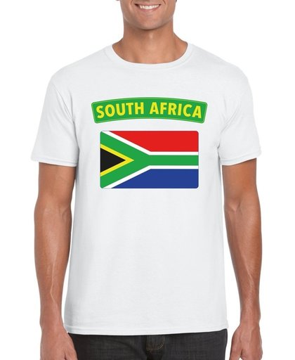 Zuid Afrika t-shirt met Zuid Afrikaanse vlag wit heren 2XL