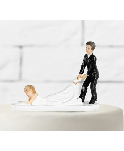Bruiloft poppetjes slepende bruid - Trouwfiguurtjes taarttopper