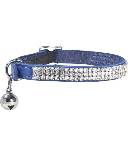 Bobby Crystal Princesse halsband voor kat leer met swarovski koningsblauw 30x1 cm