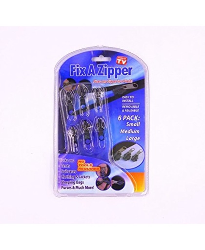 Rits repareer set, Fix a Zipper, set van 6 stuks, 2x small, 2x medium, 2x large, kleur zwart