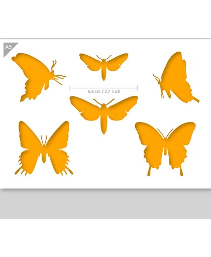 A5 Sjabloon Vlinder Silhouetten – Karton Stencil - Middelste vlinder is 6,8cm breed