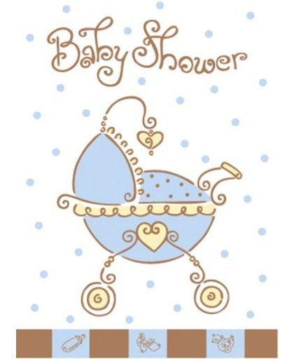 Uitnodigingen Baby shower blauwe kinderwagen