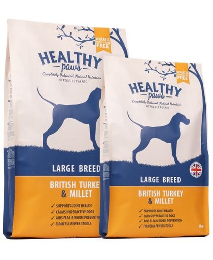 Healthy paws adult large breed britse kalkoen / gierst hondenvoer 12 kg