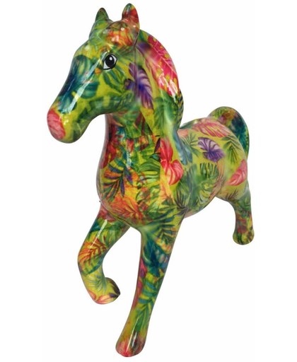 Pomme Pidou spaarpot paard Lucky - Uitvoering - Groen met gekleurde bladeren