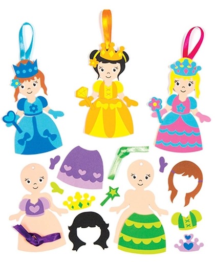 Decoratiesets met prinsessenfiguurtjes die kinderen kunnen maken, versieren en tonen – creatieve knutselset voor kinderen (6 stuks per verpakking)
