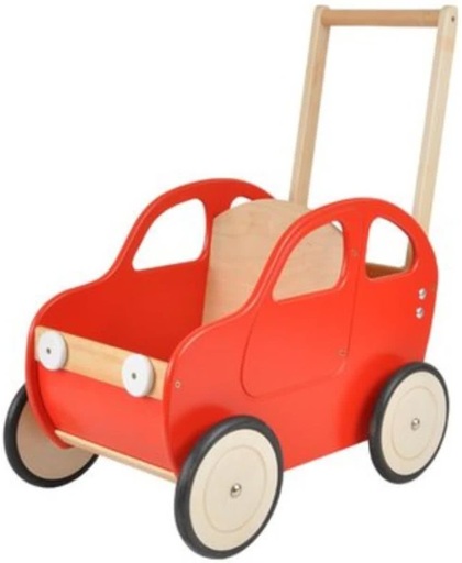 Playwood - Houten Duwwagen auto rood - Duwauto - Loopwagen