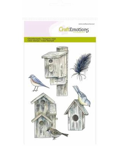 Clearstempel A6, craft emotions, vogelhuisjes met vogeltjes 1074