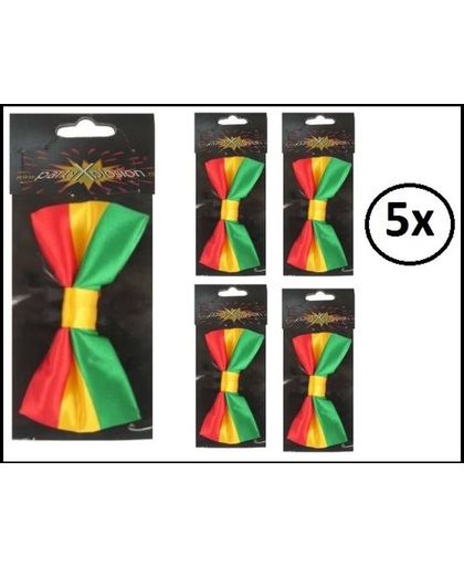 5x Luxe Carnavals strik satijn - rood / geel / groen
