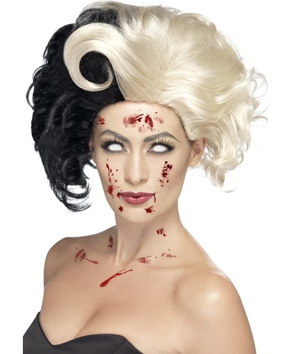 Cruella de Vil pruik met krul | zwart en wit haar