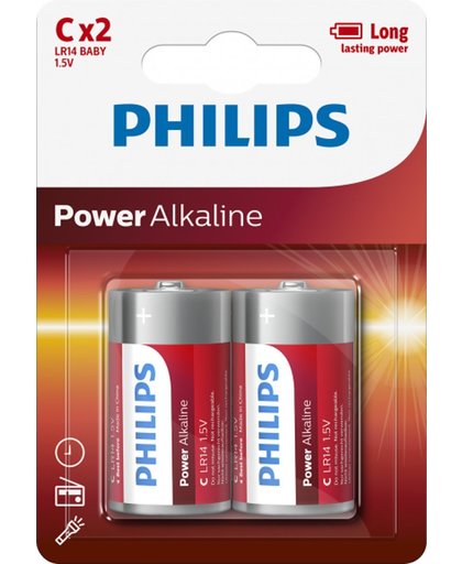 2 Stuks (1 blister a 2st) - Philips Power C/LR14 alkalinebatterij