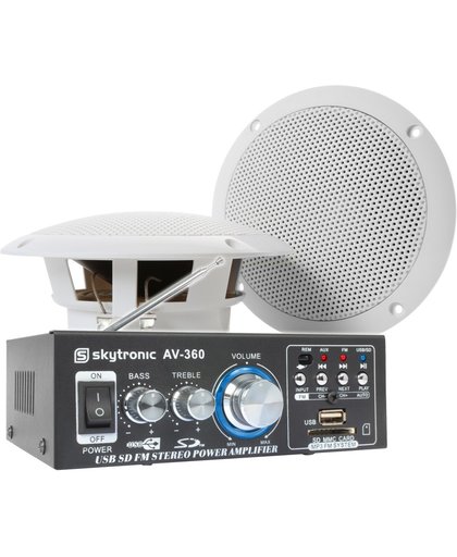 Weerbestendige 5" speakerset + versterker en kabel voor muziek op terras of veranda