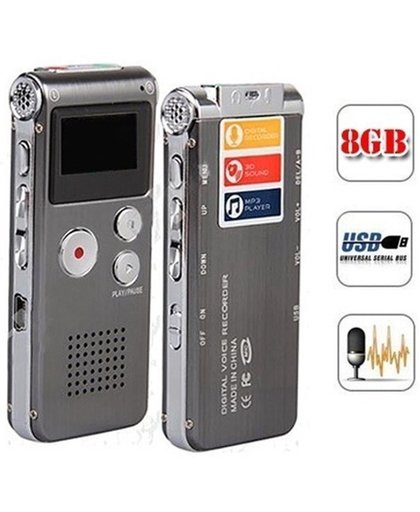 Premium Digitale, Multifunctionele Voice Recorder / Dictafoon 8 GB - Audio Memo Recorder Met USB - Spraak Recorder / Sound - Geluids Recorder Opname Apparaat - Met MP3 Speler Functie