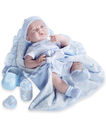 Berenguer Babypop Blanke Baby Blauw met dekentje 39 cm