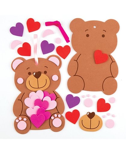 Decoratiesets met beren en hartjes   Creatieve set waarmee kinderen naar eigen smaak een knutselwerkje kunnen maken en ophangen (5 stuks per verpakking)