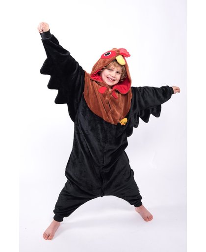 KIMU onesie haan kinder pak kip kostuum zwart - maat 128-134 - hanenpak jumpsuit pyama