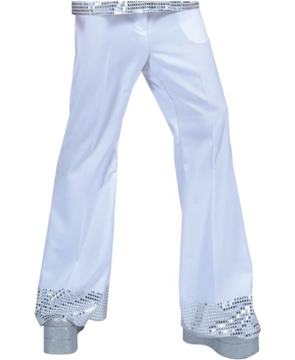 witte disco dasco broek met zilveren pailetten en brede pijpen
