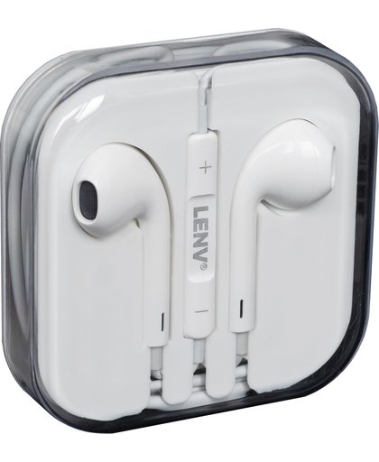 LenV - Headset met 3.5mm jackaansluiting - Oortjes geschikt voor Apple iPhone 5/5S/Se/6/6S/6 Plus/6S Plus/7/7 plus/8/8 plus/ X (tussenstuk vereist) / Apple iPad / Apple iPod - In-ear oordopjes - Wit