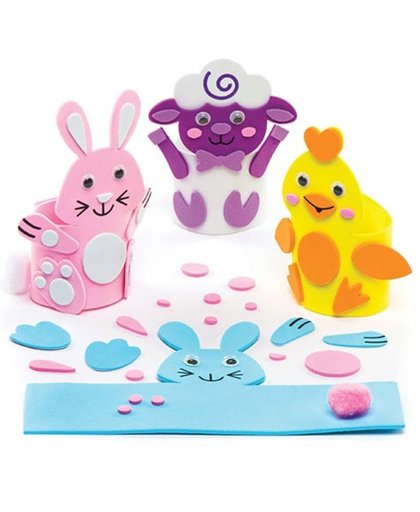 Sets voor paas-eierdopjes   Leuke knutsel- en decoratiesets voor jongens en meisjes (4 stuks per verpakking)