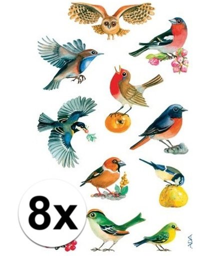 8x Vogel stickers 3 vellen - dieren stickers
