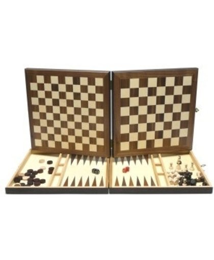 Hot sports Schaak-dam-backgammon klapcassette hout 29x29