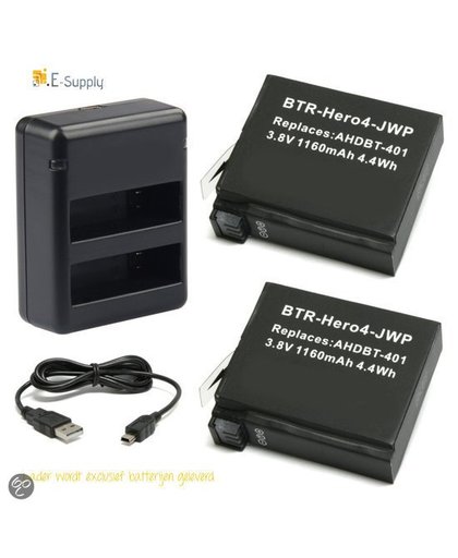 Batterij lader 1.6A Snel oplader voor GoPro Hero 4 voor 2 batterijen