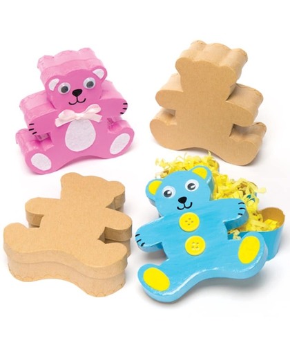 Knutseldoosjes in de vorm van een beer die kinderen kunnen verven, versieren en neerzetten – creatieve knutselset voor kinderen (verpakking van 4)