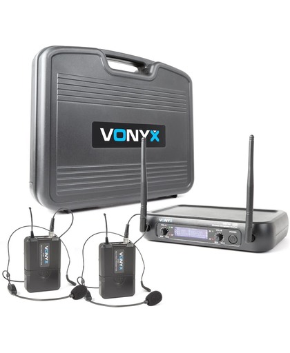 Vonyx WM73H 2-Kanaals UHF Draadloos Microfoonsysteem met 2x Bodypacks en Display