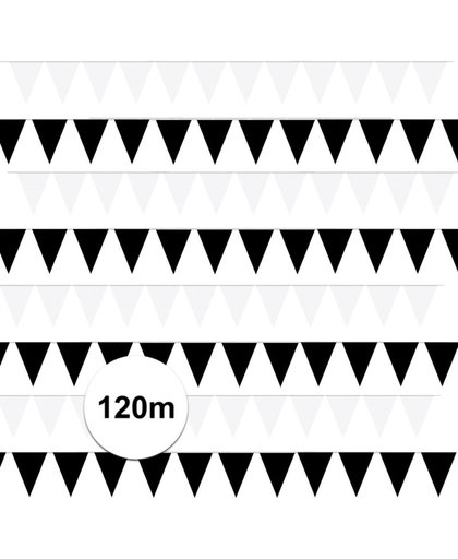 Zwart/Witte feest punt vlaggetjes pakket 120 meter