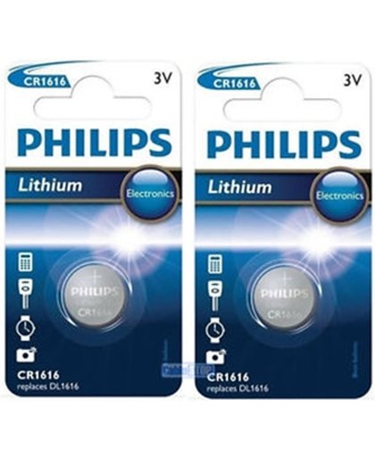 2 Stuks - Philips CR1616 3v lithium knoopcelbatterij